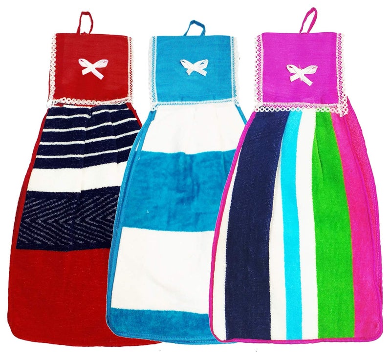 Kuber Industries Hanging Cotton 3 Pieces Cotton Washbasin Napkin/Hand Towel for Kitchen and Bathroom (Multi) - Image 1