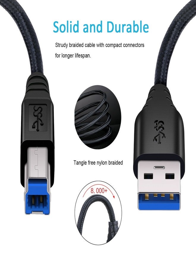 Besgoods كابل USB 3.0 من Besgoods A-Male إلى B-Male [1.5 قدم/50 سم] كابل قصير مع حبل مضفر - عبوة 2، أسود - Image 2