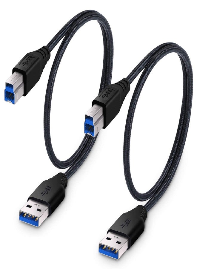 Besgoods كابل USB 3.0 من Besgoods A-Male إلى B-Male [1.5 قدم/50 سم] كابل قصير مع حبل مضفر - عبوة 2، أسود - Image 1