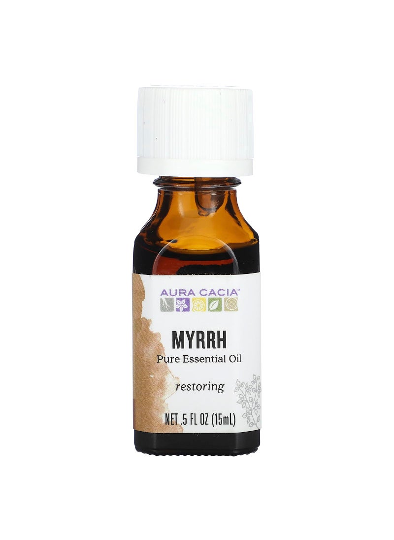 Aura Cacia Aura Cacia 100% Pure Myrrh Essential Oil, 0.5 fl. oz, Balsamic, Warm Spicy Aroma, Centering & Meditative Restoring Myrrh Oil  - Image 1