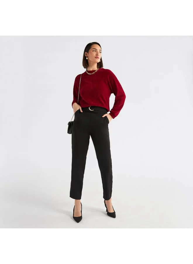 FAV Textured Round Neck Sweatshirt with Raglan Sleeves