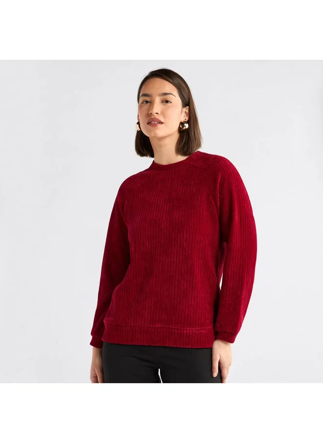FAV Textured Round Neck Sweatshirt with Raglan Sleeves