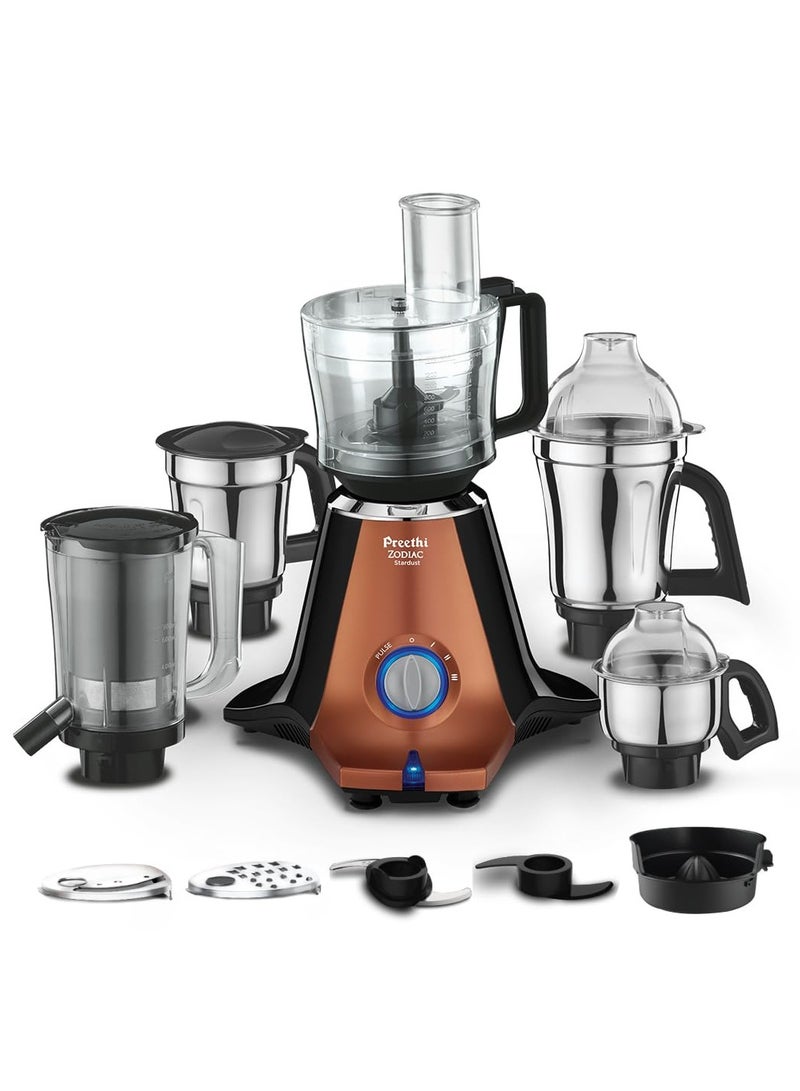 Preethi Zodiac Stardust Mixer Grinder for Kitchen, 5 Jars 750 Watt Mixie (3 Stainless steel Jars +1 Juicer Jar+1 Master Chef Plus Food processor Jar), Black/Copper (MG-265)  - Image 1