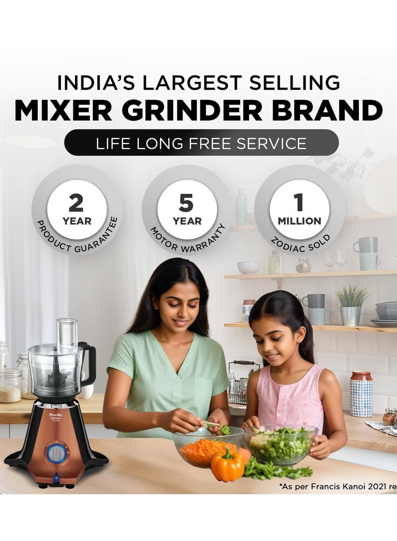 Preethi Zodiac Stardust Mixer Grinder for Kitchen, 5 Jars 750 Watt Mixie (3 Stainless steel Jars +1 Juicer Jar+1 Master Chef Plus Food processor Jar), Black/Copper (MG-265)  - Image 4