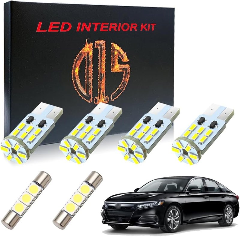 مجموعة ملحقات الإضاءة الداخلية LED لسيارة هوندا أكورد 2018 2019 2020 2021 2022، لمبات بيضاء 6000k للخريطة والقبة والصندوق ومرآة الزينة (6 قطع) - Image 1