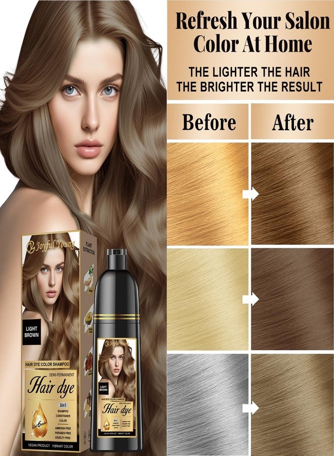 Joyful Young 3-in-1 Natural Hair Dye Shampoo & Hair Repair Conditioner Bundle - Gray Coverage & Deep Moisture - Vegan, Sulfate-Free, Color-Safe - Argan Oil, Collagen - 2x400ml (LIGHT BROWN) - Image 5