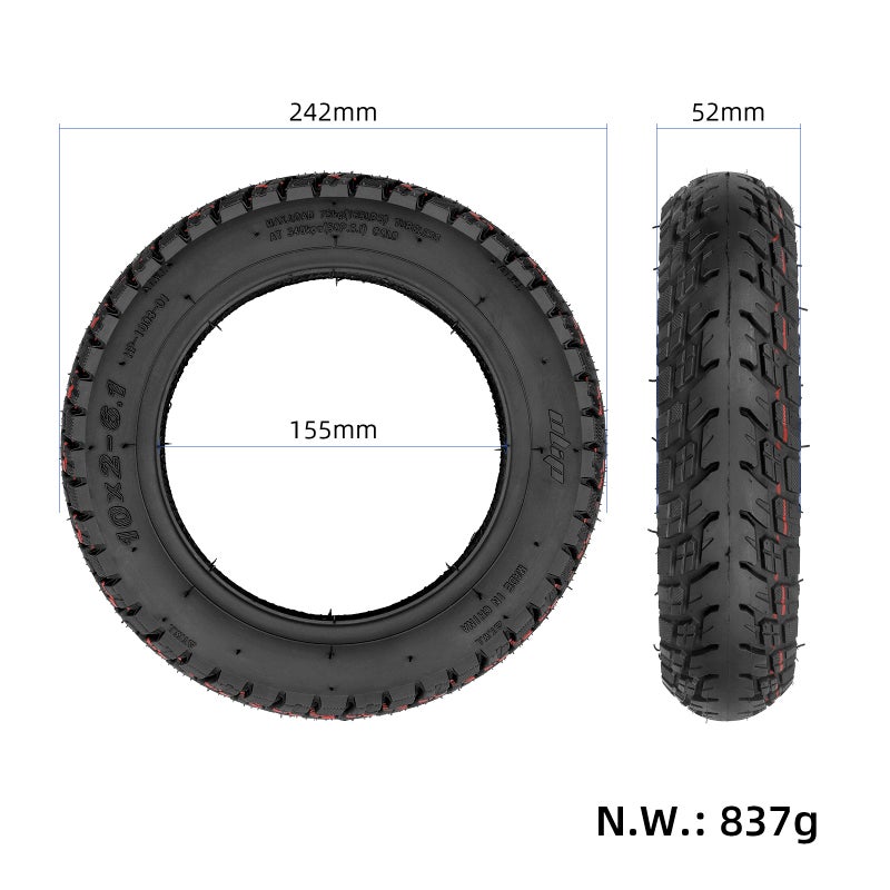 Self-Repairing Tire 10x2-6.1 Black Premium Rubber - Explosion-Proof Tubeless Tire for 10 Inch Electric Scooters Front or Rear Wheels - Image 3