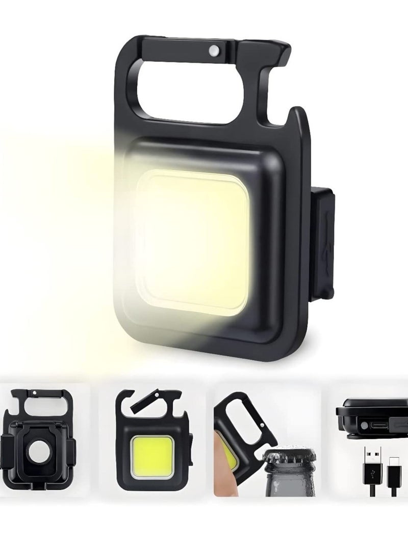 Small LED Flashlight 800 Lumens COB Rechargeable Keychain Mini Torch,4 Light Modes Portable Pocket Light with Folding Bracket Bottle Opener Magnet Base for Camping Fishing Outdoors [Energy Class A] - Image 1