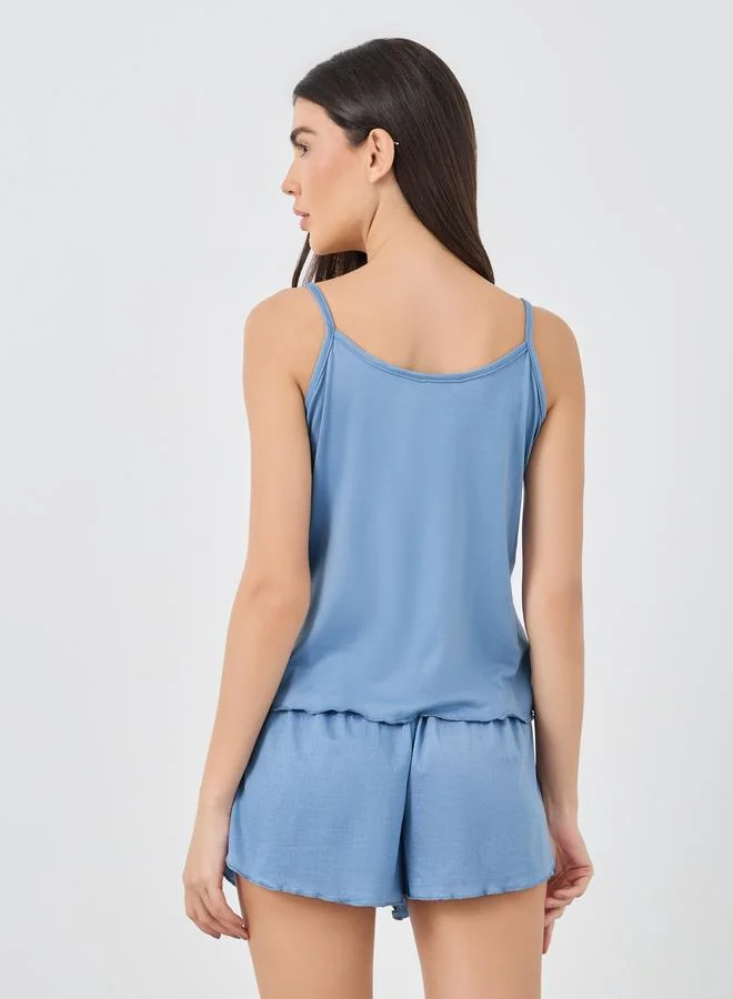 ستايلي Styli Solid Strappy Top and Shorts Pyjama Set