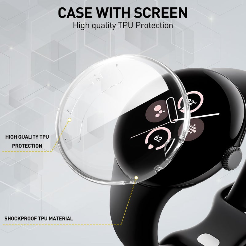 Suoman 3-Pack for Google Pixel Watch 3/2/1 41mm Screen Protector Case, [Anti-Scratch] All-Around Protective Soft TPU Bumper Cover -Clear+Clear+Clear - Image 5