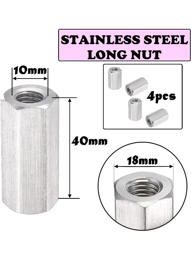 Royal Apex Stainless Steel Threaded Rod Connector Long Nuts Hexagonal Sleeve Coupling Fasteners For Fitting Bolts Studs Screws Etc.. 10Mm 4Pcs  - Image 2