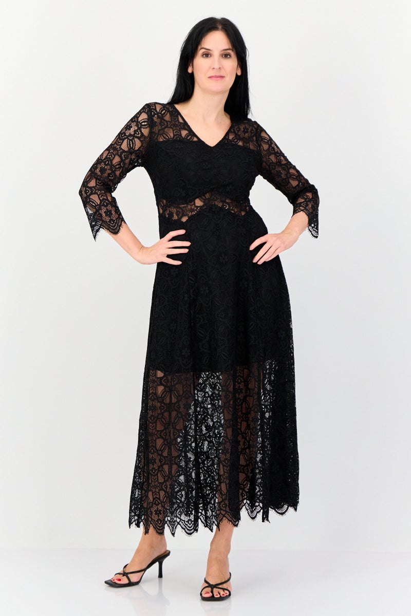 VERO MODA فستان ماكسي منسوج للنساء، أسود - Image 1