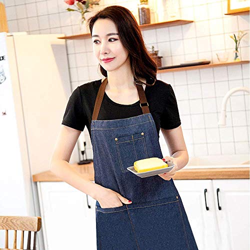WOWSEA Denim Aprons - Lightweight, Ultra-thin portable Apron for Work, Play, Cooking Multifunctional Aprons, Adjustable Shoulder Strap Lengths for Petite Ladies or Teenagers (Blue) - Image 2