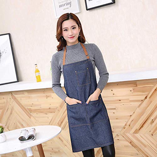 WOWSEA Denim Aprons - Lightweight, Ultra-thin portable Apron for Work, Play, Cooking Multifunctional Aprons, Adjustable Shoulder Strap Lengths for Petite Ladies or Teenagers (Blue) - Image 3