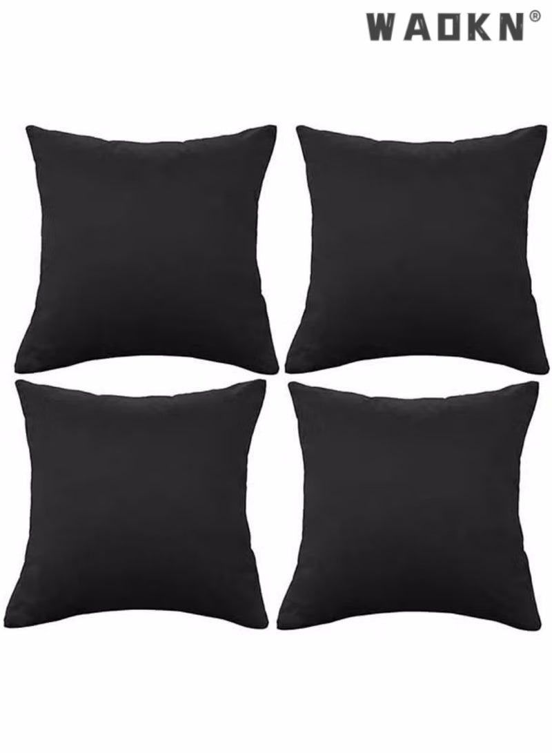 WAOKN Decorative Square Throw Pillow Covers 18x18 Inch set of 4,Soft Solid Decorative Square Throw Pillow Covers Set, Cushion Cases Pillowcases for Home, Sofa Bedroom Car 45 x 45 Cm,Black - Image 1