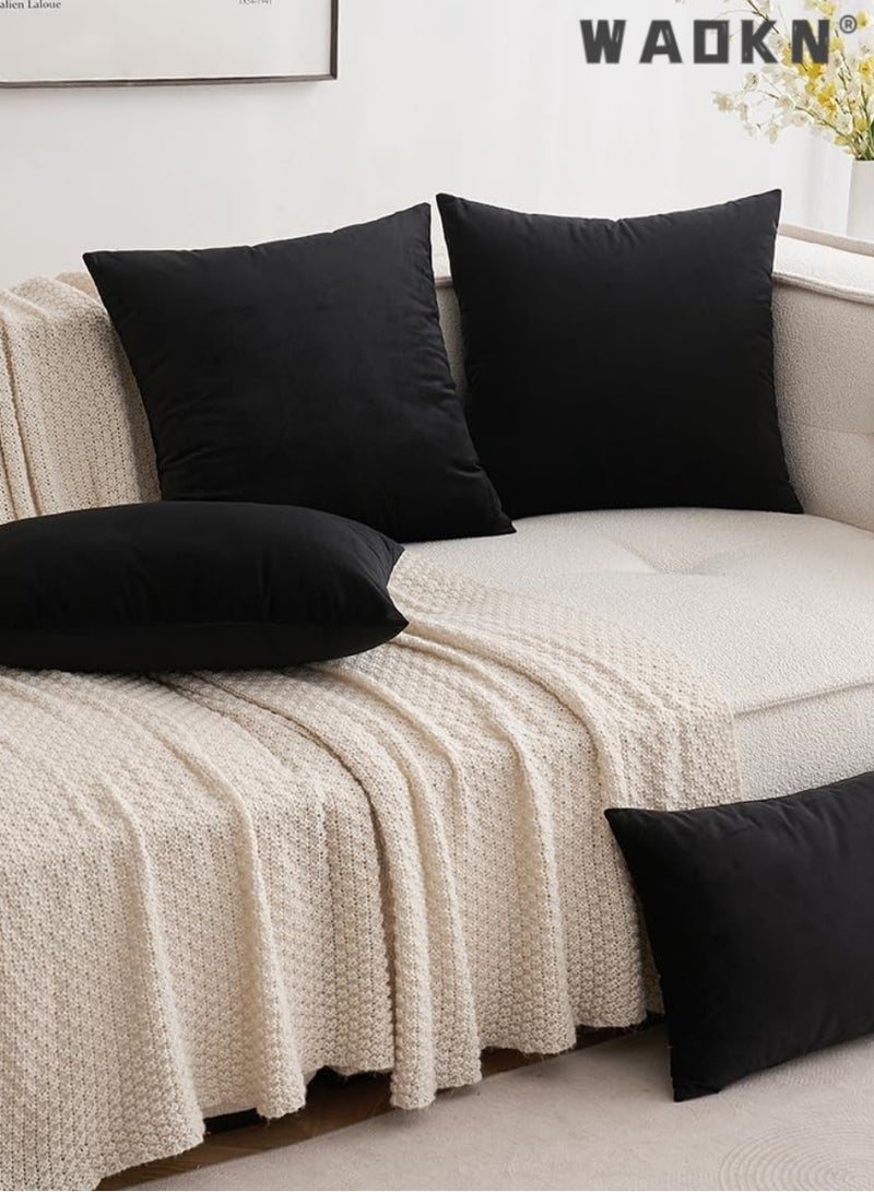 WAOKN Decorative Square Throw Pillow Covers 18x18 Inch set of 4,Soft Solid Decorative Square Throw Pillow Covers Set, Cushion Cases Pillowcases for Home, Sofa Bedroom Car 45 x 45 Cm,Black - Image 3