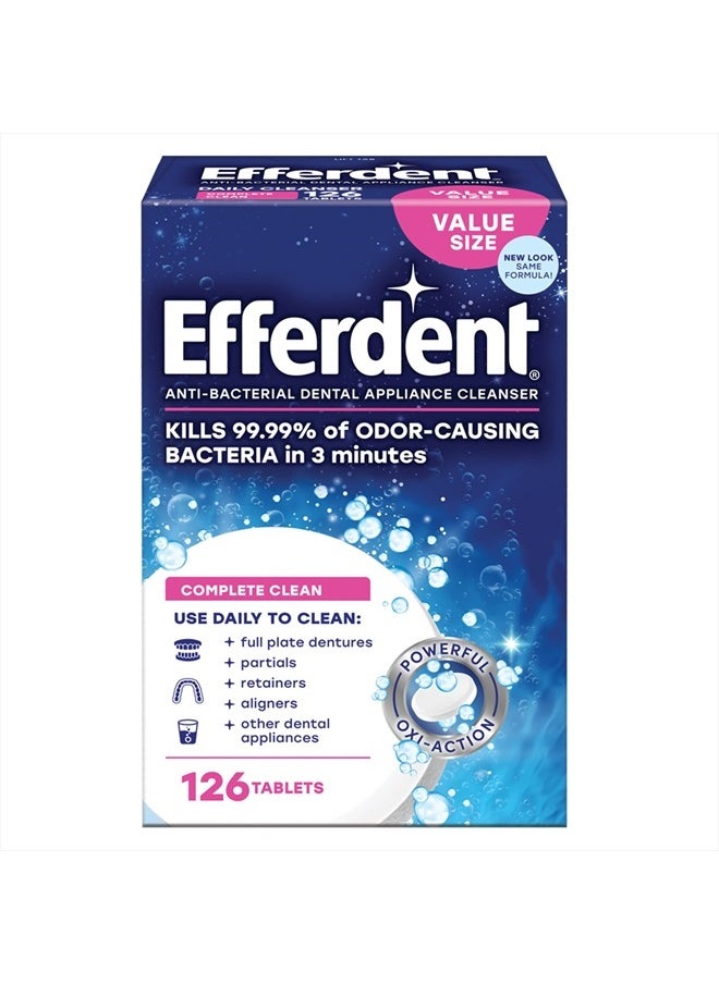 Efferdent - Efferdent Retainer Cleaning Tablets, Denture Cleanser Tablets for Dental Appliances, Complete Clean, 126 Tablets - Image 1