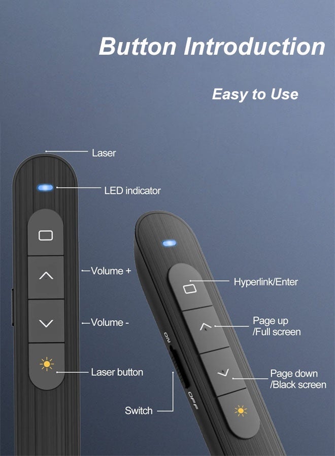 Hanayo 2.4Ghz USB Wireless Presenter Flip Pen 100M Wireless Presentation PPT Remote Control for PowerPoint Presentation Toys for Pet Cats(Black) - Image 5