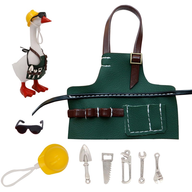 i-Beeboo Desktop Goose Outfits 7 Inch Gardener Home Repair Set, Mini Tools Hat Apron Clothes, Desk Porch Goose Decor - Image 1