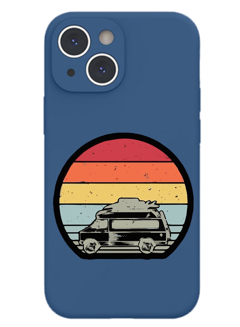 Theodor Protective Slim Fit Case Liquid Silicone Cover with Full Body Protection Anti-Scratch Shockproof Case For iPhone 13 Blue  - cassette man copy - Image 1