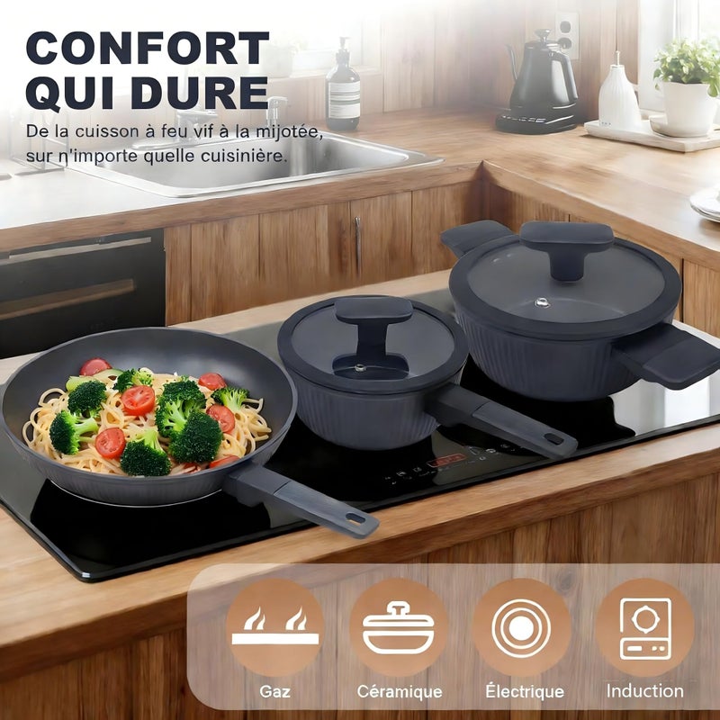 Jovire Nonstick Cookware Set Non Toxic, 3-Piece Pots and Pans Set, PFOA/PTFE Free, Induction Ready & Dishwasher Safe, Ceramic Coating for Easy Release - Image 4