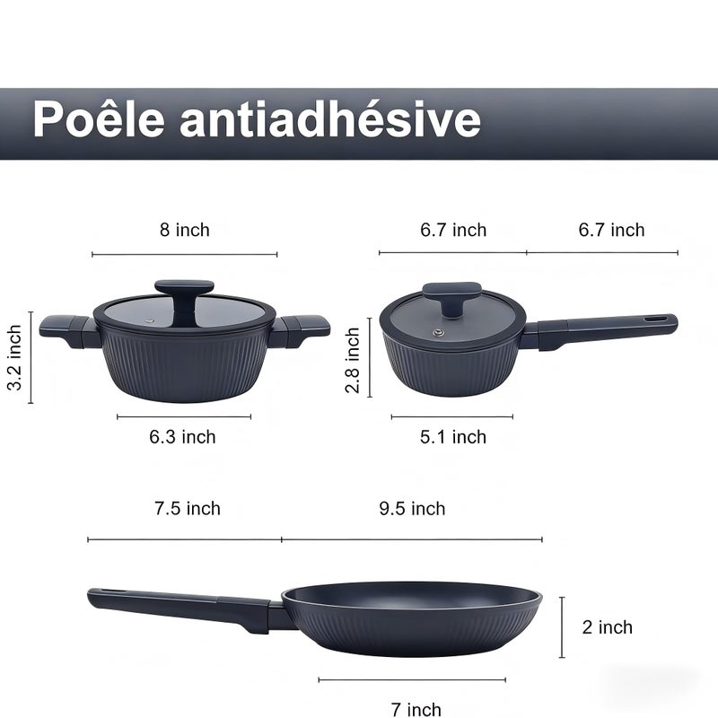Jovire Nonstick Cookware Set Non Toxic, 3-Piece Pots and Pans Set, PFOA/PTFE Free, Induction Ready & Dishwasher Safe, Ceramic Coating for Easy Release - Image 2