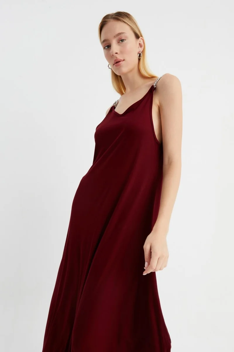 Alexander Gardi Burgundy V-Neck Dress