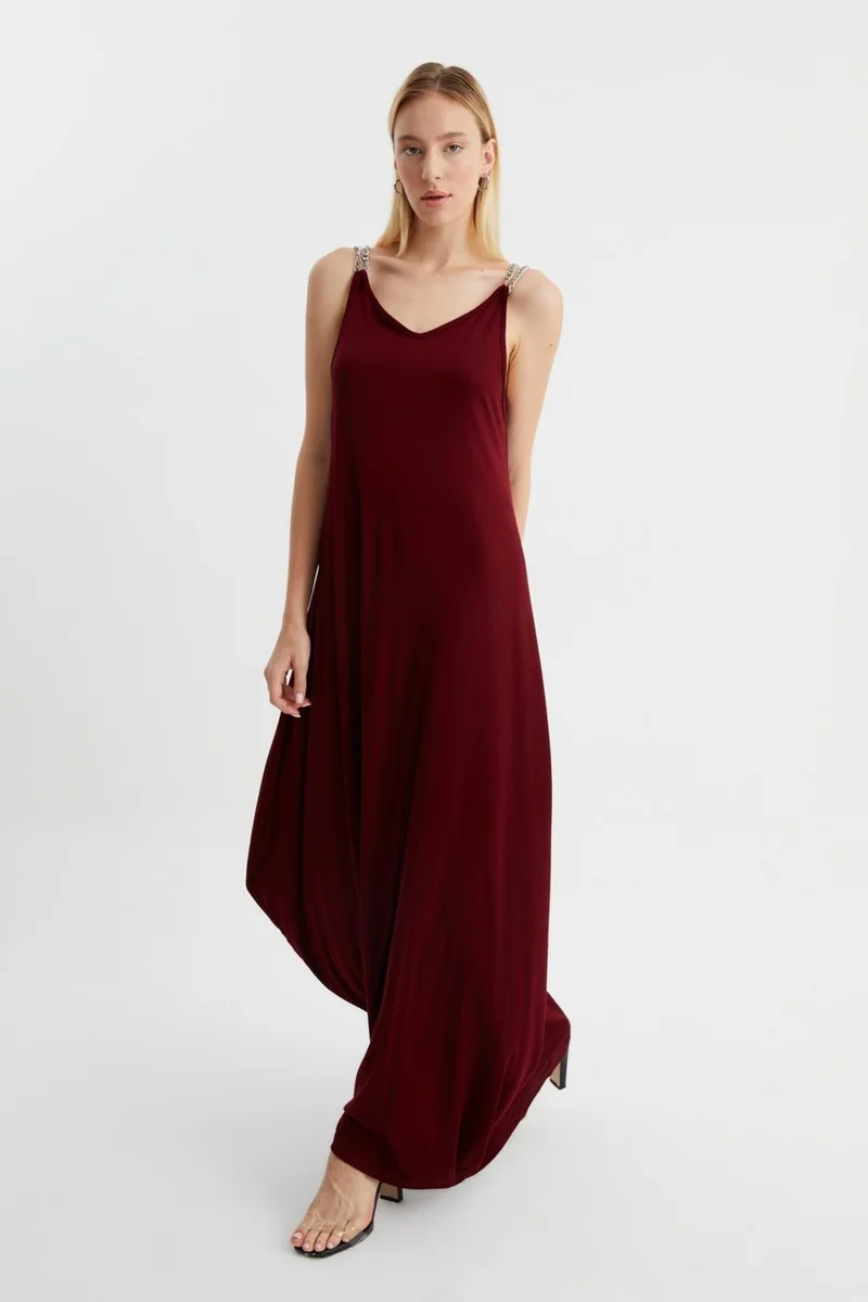 Alexander Gardi Burgundy V-Neck Dress