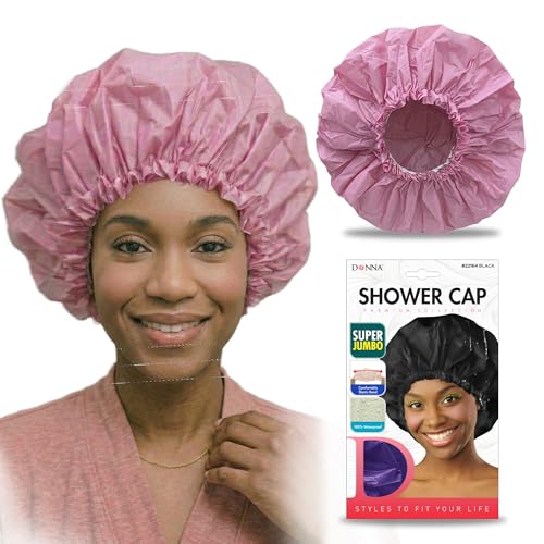 DONNA Super Jumbo Shower Cap Comfortable Elastic Band 100 Waterproof Hair Cap for Long Hair Braids Thick Styles Reusable Big Shower Cap for Women Keeps Hair Dry Protected PINK - Image 1