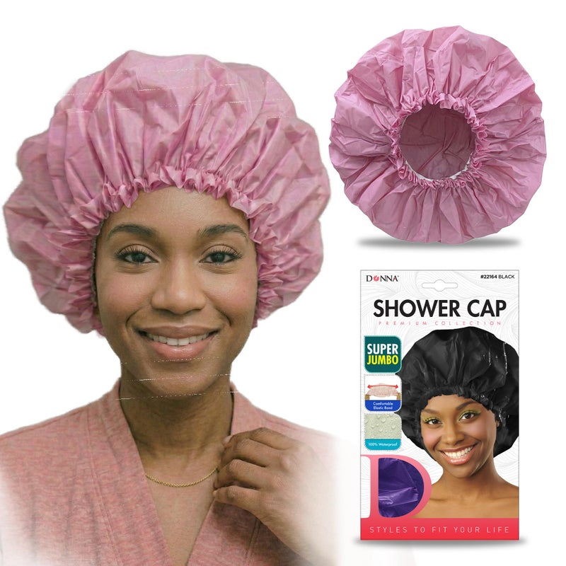 DONNA Super Jumbo Shower Cap Comfortable Elastic Band 100 Waterproof Hair Cap for Long Hair Braids Thick Styles Reusable Big Shower Cap for Women Keeps Hair Dry Protected PINK - Image 2
