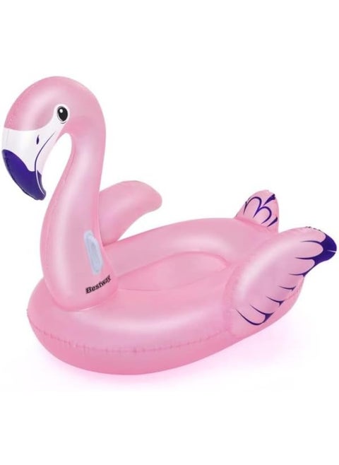 This flamingo-shaped swimming ring helps you relax in the pool. It's inflatable and suitable for outdoor and backyard use. Suitable for ages 3 and up. Ideal for beach and lake vacations, as well as swimming trips. Made of high-quality vinyl, it ensures safety and durability, with smooth stitching for optimal comfort. With safety valves, it's easy to inflate and transport.
