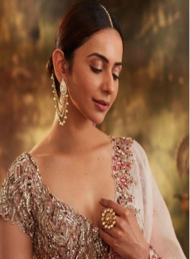 ACCESSHER Women's & Girls' Gold-Plated Multi-Layer Pearl Drop EarChain | Elegant 3-Layer Beaded Jewelry for Sarees, Lehengas & Ethnic Dresses | Perfect for Weddings & Special Occasions - Image 2