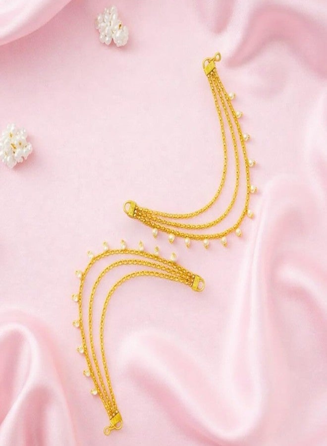 ACCESSHER Women's & Girls' Gold-Plated Multi-Layer Pearl Drop EarChain | Elegant 3-Layer Beaded Jewelry for Sarees, Lehengas & Ethnic Dresses | Perfect for Weddings & Special Occasions - Image 5