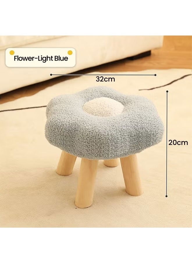 Generic Flower Footrest Stool Solid Wood Under Desk Step Stool Cute Round Stool Multifunctional Shoes Changing Stool For Living Room Bedroom Entryway Blue  - Image 2
