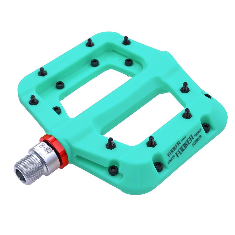 FOOKER MTB Pedals Mountain Bike Pedals 3 Bearing Non-Slip Lightweight Nylon Fiber Bicycle Platform Pedals for BMX MTB 9/16" (922-Green Needle Roller Bearing) - Image 1