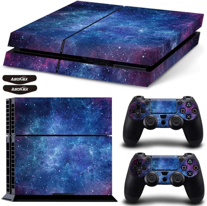 Asokex Ps4 Stickers Full Body Vinyl Skin Decal Cover for Playstation 4 Console Controllers (with 4pcs Led Lightbar Stickers) (Blue Starry Sky) - Image 1