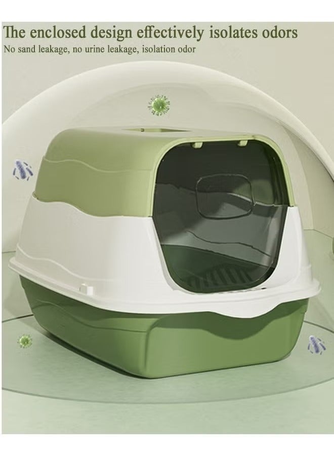 WangPangZi Cat Litter Box with Lid, Enclosed Cat Toilet with Litter Scoop, Kitty Litter Tray Litter Sandbox Hooded Litterbox Cat Litter Pan Kitty Cat Box Detachable Pet Litter Box with Front Door Flap Pet Accessories for Portability and Privacy, Odor Control (Blue) - Image 4