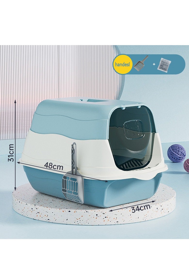 WangPangZi Cat Litter Box with Lid, Enclosed Cat Toilet with Litter Scoop, Kitty Litter Tray Litter Sandbox Hooded Litterbox Cat Litter Pan Kitty Cat Box Detachable Pet Litter Box with Front Door Flap Pet Accessories for Portability and Privacy, Odor Control (Blue) - Image 2