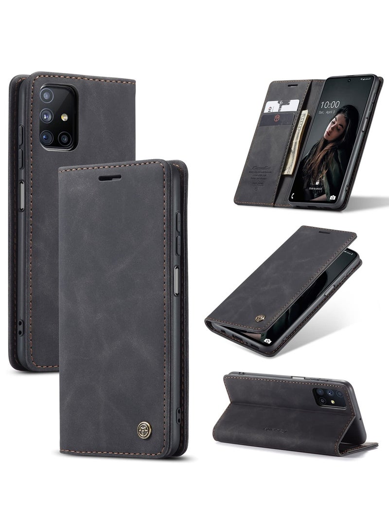CaseMe Phone Case Luxury PU Leather Design 013 Flip Cover Card Slot Holder Cover For Samsung Galaxy M51 (Black)  - Image 1