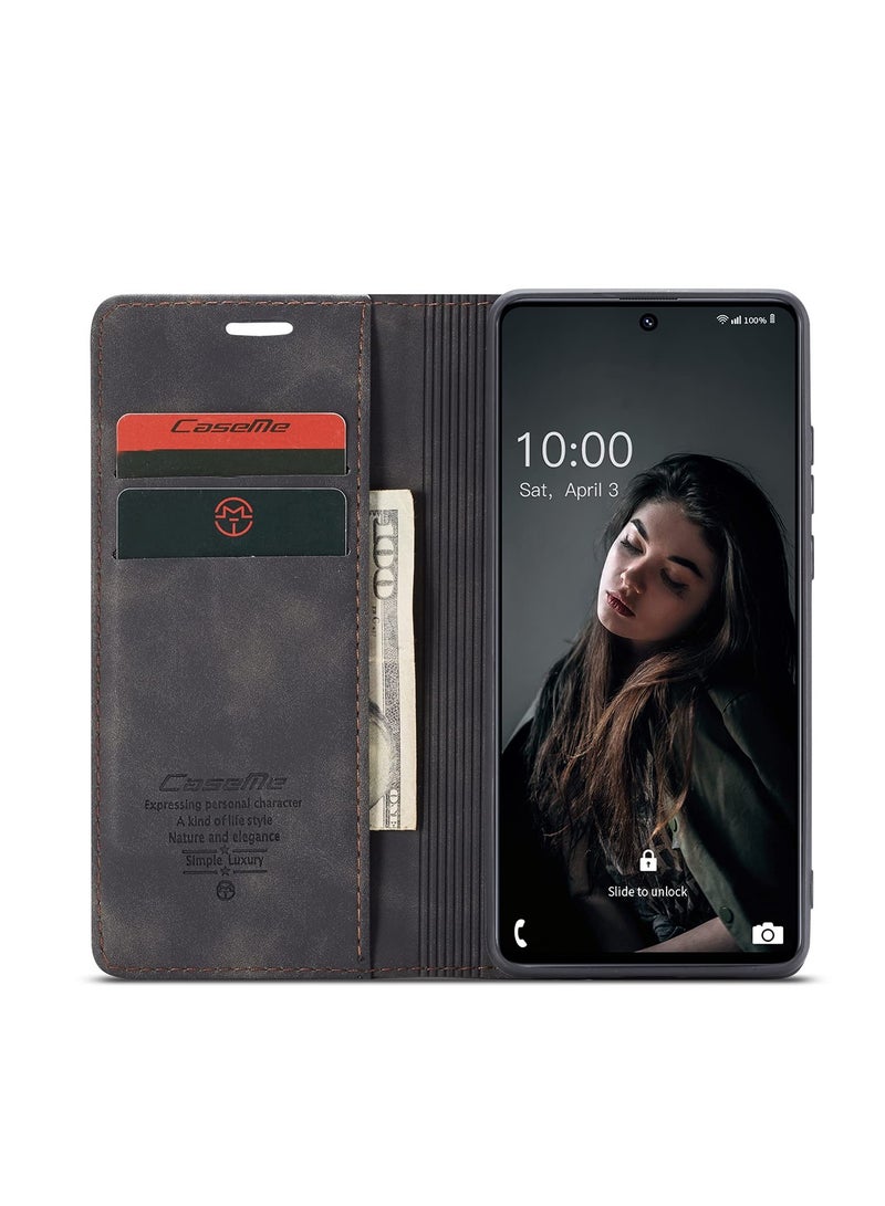 CaseMe Phone Case Luxury PU Leather Design 013 Flip Cover Card Slot Holder Cover For Samsung Galaxy M51 (Black)  - Image 2