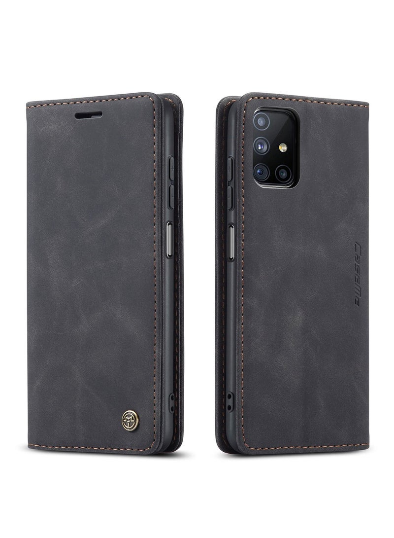 CaseMe Phone Case Luxury PU Leather Design 013 Flip Cover Card Slot Holder Cover For Samsung Galaxy M51 (Black)  - Image 4
