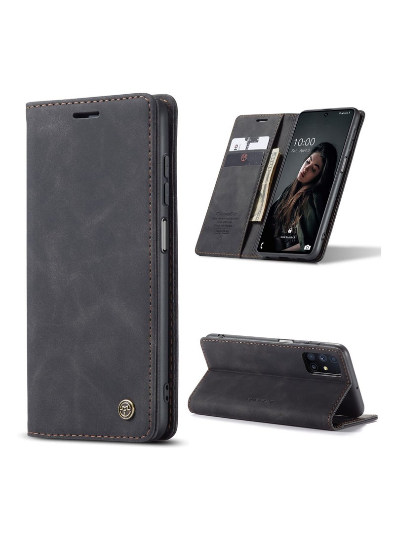 CaseMe Phone Case Luxury PU Leather Design 013 Flip Cover Card Slot Holder Cover For Samsung Galaxy M51 (Black)  - Image 5