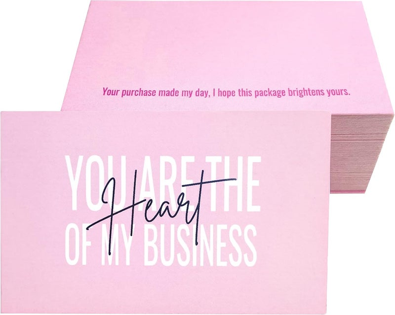 RXBC2011 Thank you Cards you are the Heart of my business Cards Package Insert for online business Pack of 100 (100 Card pink) - Image 1