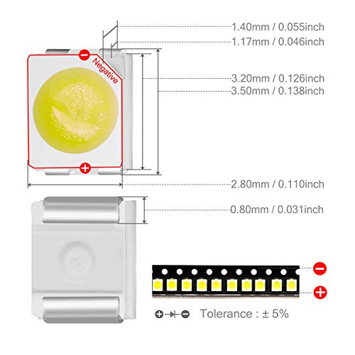Chanzon 100 pcs 3528 (1210) White SMD LED Diode Lights Chips (Surface Mount PLCC 3.5mmx2.8mm DC 3V 20mA 7-8LM) High Intensity Bright Lighting Bulb Lamps Electronics Components Light Emitting Diodes - Image 3