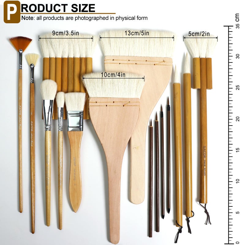 GACDR Pottery Brushes for Glazing, 15 Pcs Ceramic Brush Set With Storage Box, Wool Bamboon Hake for Pottery, Acrylic, Watercolor - Image 2