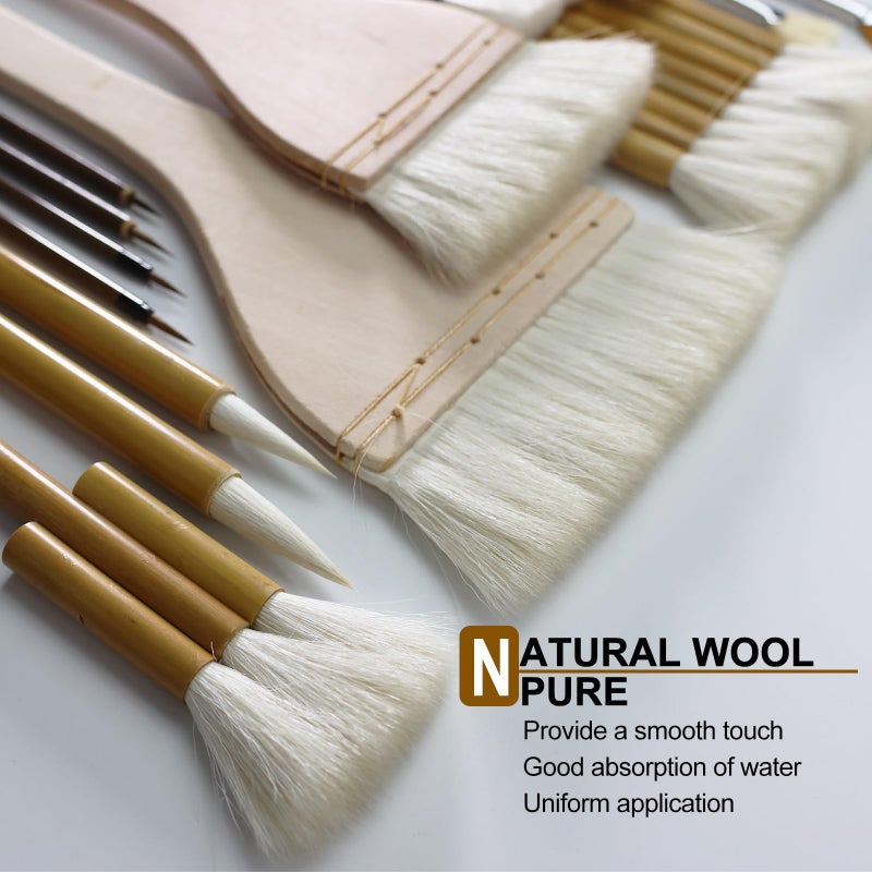 GACDR Pottery Brushes for Glazing, 15 Pcs Ceramic Brush Set With Storage Box, Wool Bamboon Hake for Pottery, Acrylic, Watercolor - Image 3