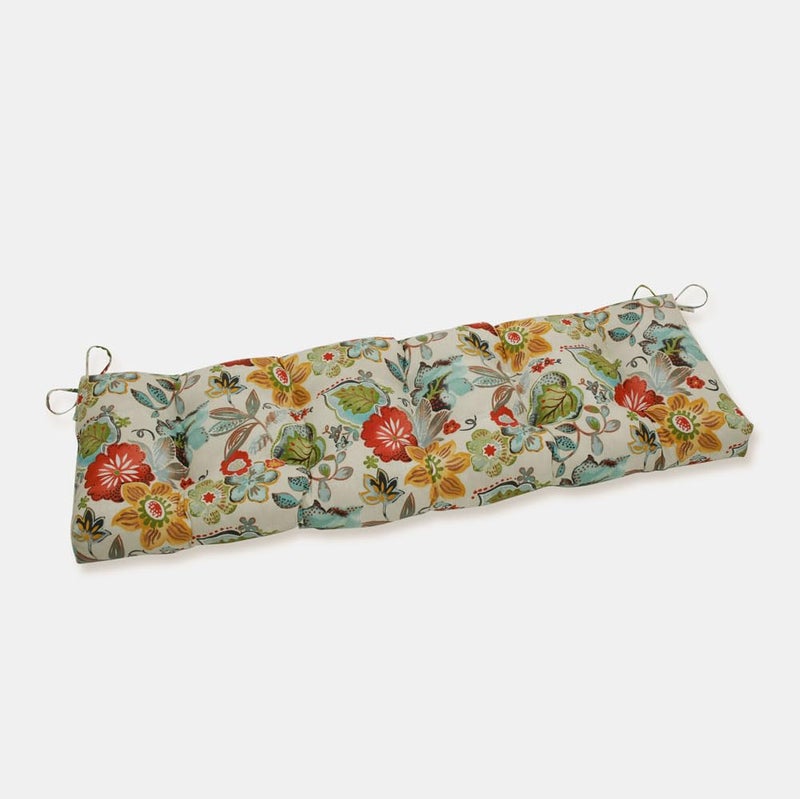 Pillow Perfect Bright Floral IndoorOutdoor Sofa Setee Bench Swing Cushion with Ties Tufted Weather and Fade Resistant 18 x 60 Ivory Alastriste
