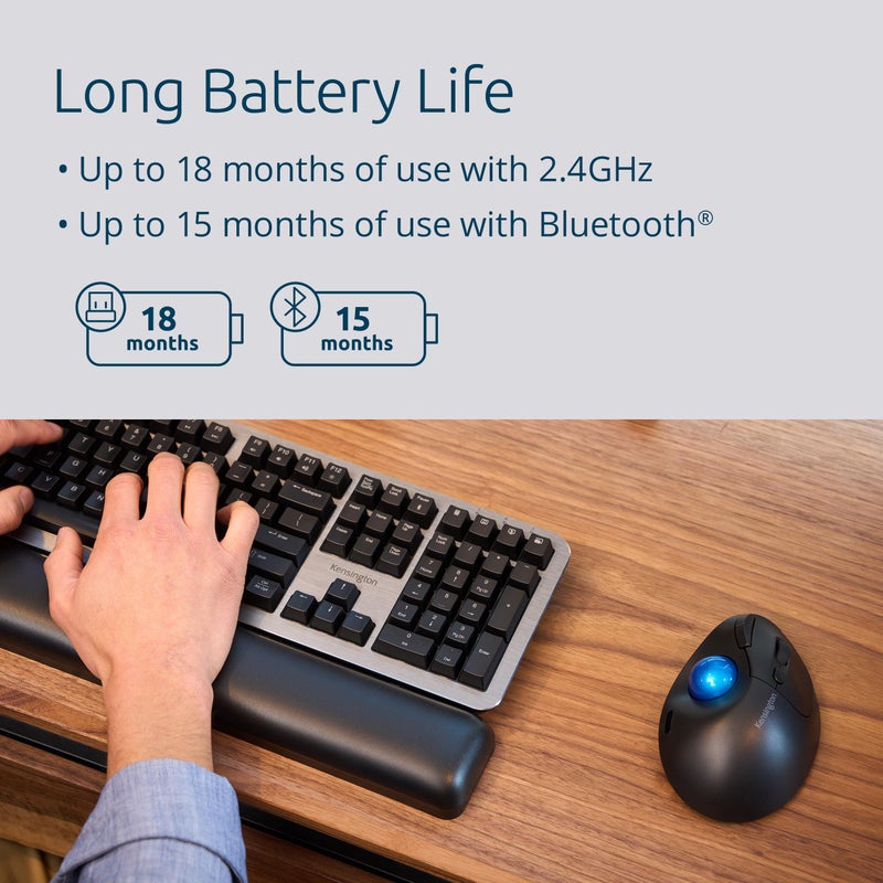 Kensington TB450 Wireless Trackball Mouse, Bluetooth LE & 2.4GHz Connection, 4 DPI Options, Connect up to 3 Devices (K72194WW), Black-Blue - Image 5