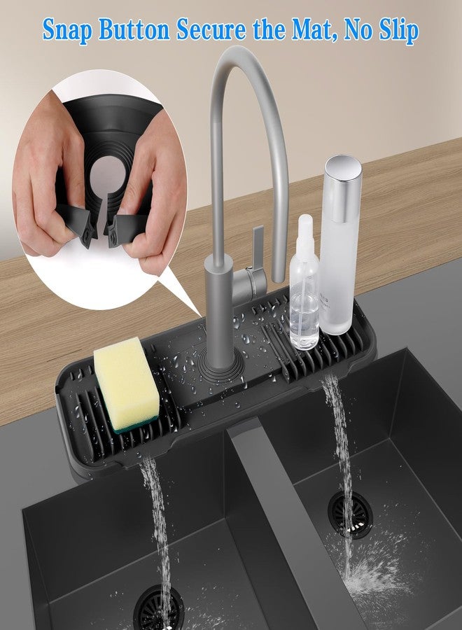 Kingmall 2nd Generation Silicone Faucet Mat, Kitchen Faucet Mat Silicone Faucet Drip Catcher with Cuttable Circular Central for Kitchen Sink, Tailor-Made for Faucets with Deck Plate【Black】 - Image 4
