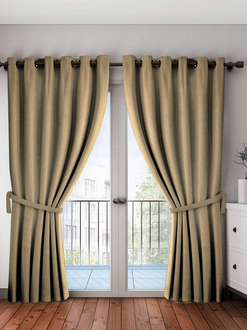 SpangleHomes Silk Blackout Long Door Solid Opaque Curtains Set Of 2 Piece With 3 Layers Weaving Technology Thermal Insulated With 8 Stainless Steel Grommet, 4 X 9 Feet Pack Of 2, Beige - Image 1